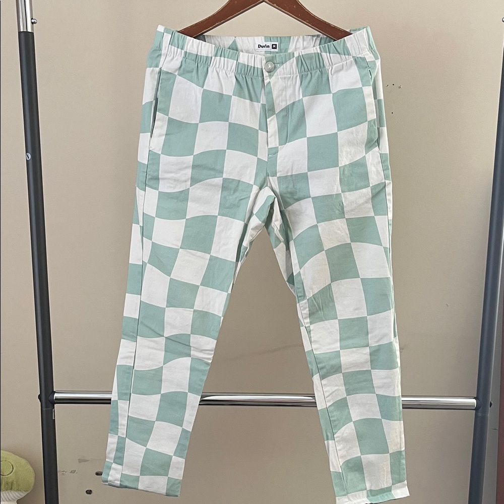Duvin Green and White Checkered Stretch Chinos
